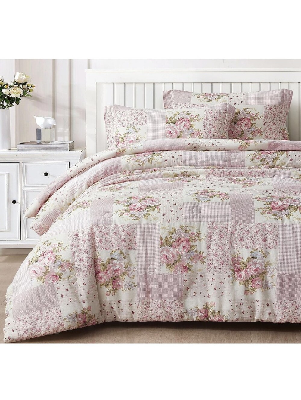 Chezmoi Collection Rosy 3-Piece Queen Size Washed Cotton Comforter Set - Floral